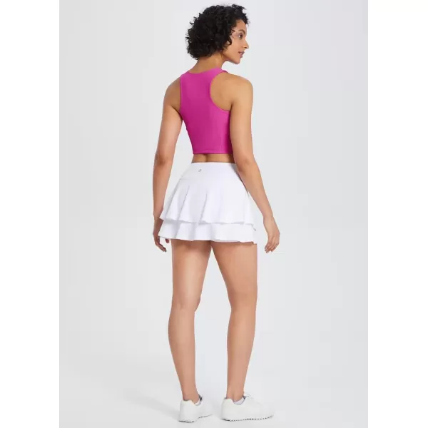 imageBALEAF Womens 14quot Tennis Skirts Golf Skorts with Pockts Pleated Mini Skirt Athletic Workout Liner Shorts Layered RuffleWhite