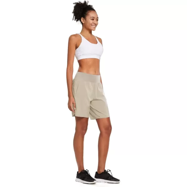 imageBALEAF Womens 7quot Long Running Athletic Shorts with Liner High Waist Workout Gym Quick Dry Soft Split Leg Zipper PocketKhaki