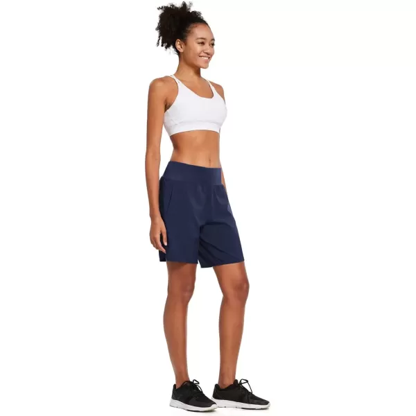 imageBALEAF Womens 7quot Long Running Athletic Shorts with Liner High Waist Workout Gym Quick Dry Soft Split Leg Zipper PocketNavy