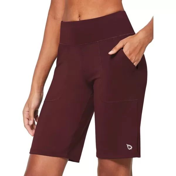 imageBALEAF Womens Bermuda Long Shorts Athletic High Waisted Shorts 10quot Casual Summer Running Quick Dry Knee LengthWine Red