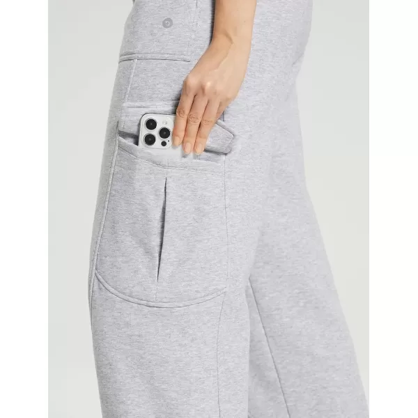 imageBALEAF Womens Fleece Lined Cargo Sweatpants Wide Leg Sweat Pants with Pockets Mid Rise Dance AthleticGrey