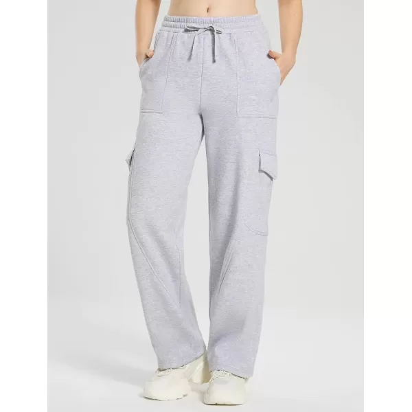 imageBALEAF Womens Fleece Lined Cargo Sweatpants Wide Leg Sweat Pants with Pockets Mid Rise Dance AthleticGrey