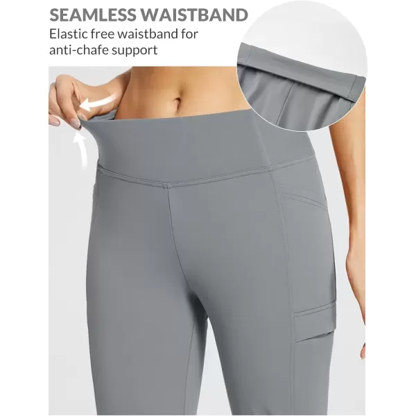 imageBALEAF Womens Fleece Lined Pants Yoga Pants Warm Thermal Winter High Waisted Straight Leg Leggings with 6 PocketsDark Grey