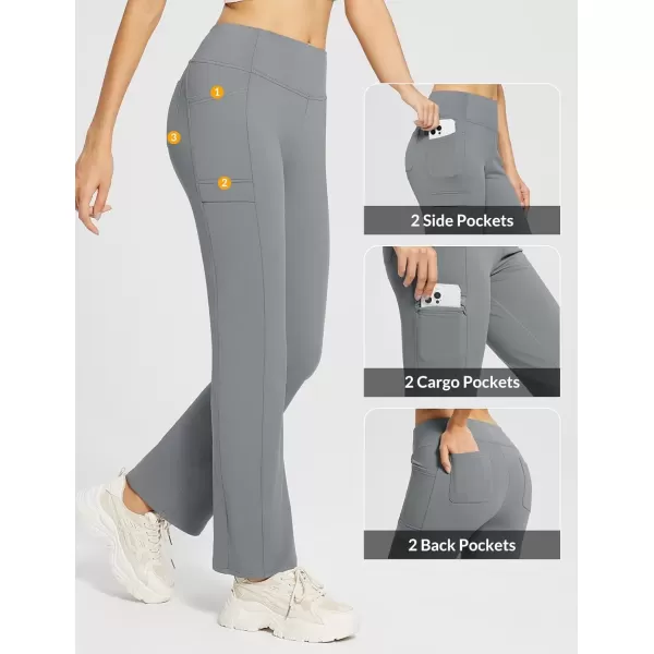 imageBALEAF Womens Fleece Lined Pants Yoga Pants Warm Thermal Winter High Waisted Straight Leg Leggings with 6 PocketsDark Grey