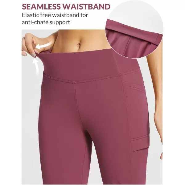 imageBALEAF Womens Fleece Lined Pants Yoga Pants Warm Thermal Winter High Waisted Straight Leg Leggings with 6 PocketsWine Red