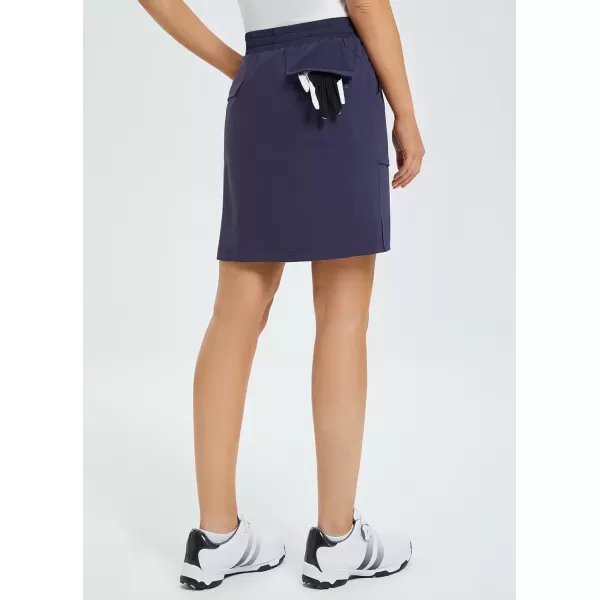 imageBALEAF Womens Golf Skort 18quot Knee Length Skirt with Biker Shorts Pockets Stretch Elastic Waist for Tennis HikingNavy