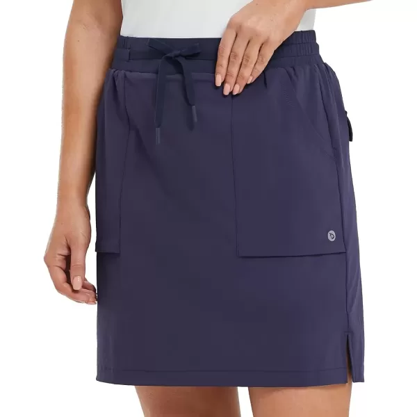 imageBALEAF Womens Golf Skort 18quot Knee Length Skirt with Biker Shorts Pockets Stretch Elastic Waist for Tennis HikingNavy