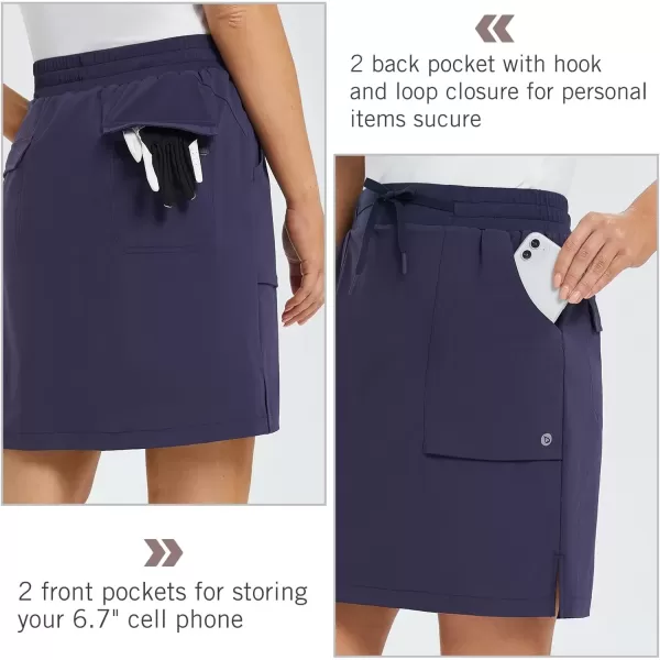 imageBALEAF Womens Golf Skort 18quot Knee Length Skirt with Biker Shorts Pockets Stretch Elastic Waist for Tennis HikingNavy