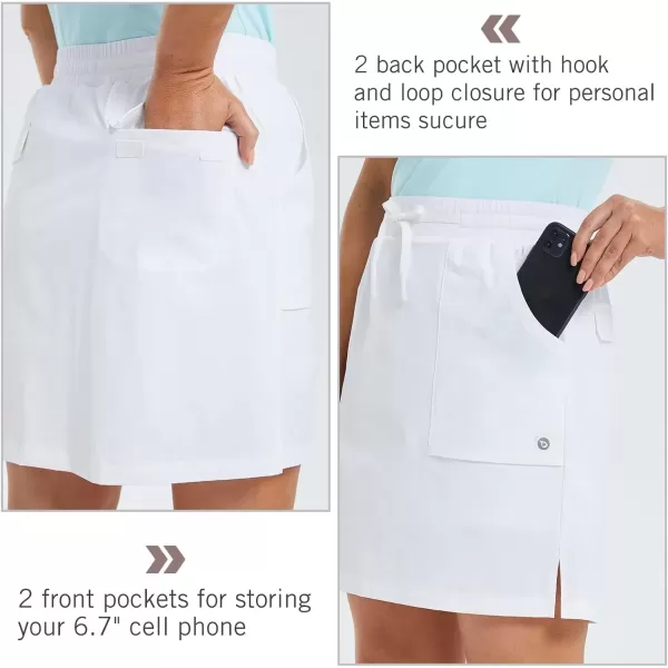 imageBALEAF Womens Golf Skort 18quot Knee Length Skirt with Biker Shorts Pockets Stretch Elastic Waist for Tennis HikingWhite