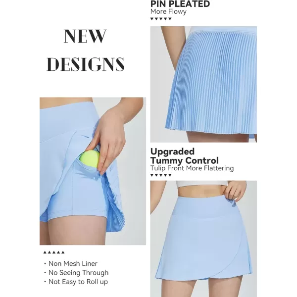 imageBALEAF Womens Pleated Tennis Skirt Golf Skorts for Woman High Waisted Lightweight Athletic Shorts PocketsSnow Bluetiered Front