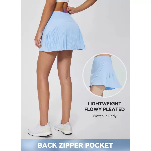 imageBALEAF Womens Pleated Tennis Skirt Golf Skorts for Woman High Waisted Lightweight Athletic Shorts PocketsSnow Bluetiered Front