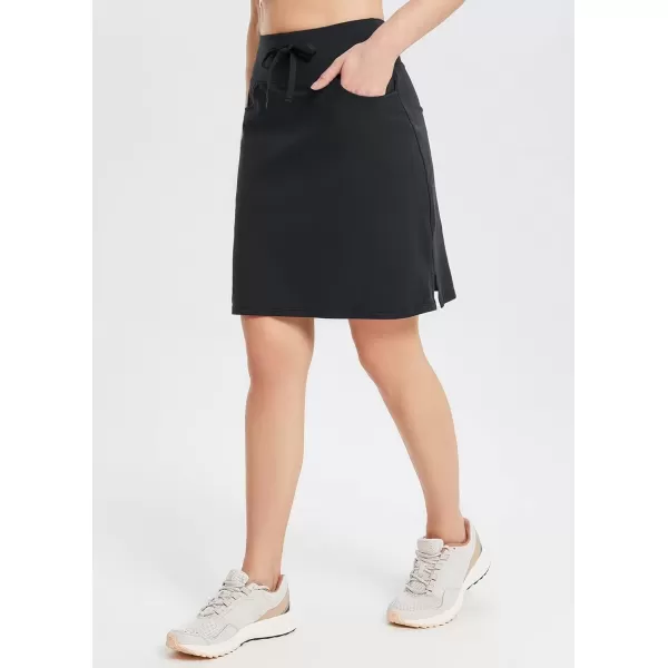 imageBALEAF Womens Skorts Skirts 20quot Knee Length Cotton Casual High Waist Drawstring Modest Golf Skort with PocketBlack