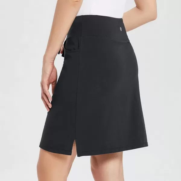 imageBALEAF Womens Skorts Skirts 20quot Knee Length Cotton Casual High Waist Drawstring Modest Golf Skort with PocketBlack