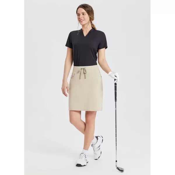 imageBALEAF Womens Skorts Skirts 20quot Knee Length Cotton Casual High Waist Drawstring Modest Golf Skort with PocketKhaki