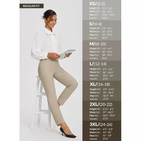 imageBALEAF Womens Travel Pants Lightweight Petite Dress Pants with Zipper Pockets Golf Pants Stretch Ankle Work Business CasualKhaki