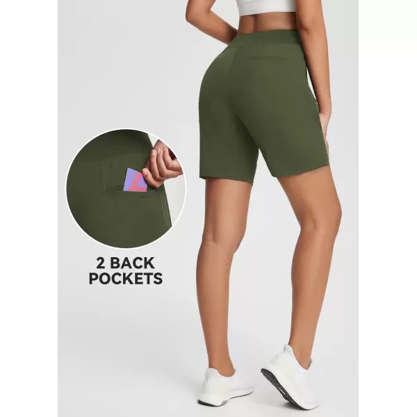 imageBALEAF 7 Long Athletic Shorts for Women Running High Waisted Quick Dry Workout Bermuda Soft Zipper Pockets UPF 50Army Green