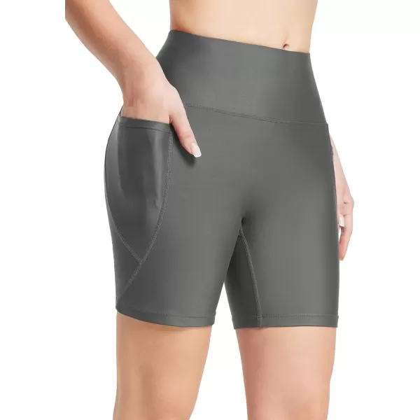 imageBALEAF Womens 3quot 6quot 8quot High Waisted Swim Shorts Tummy Control Swimsuits Bottoms Modest Board Shorts UPF 50Grey