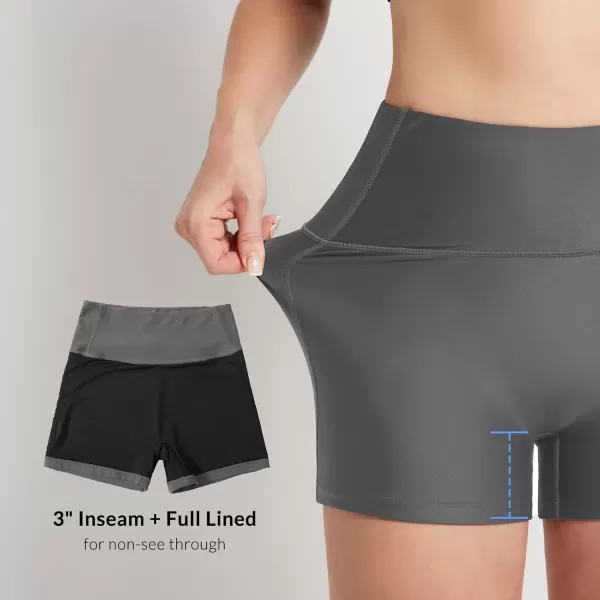 imageBALEAF Womens 3quot 6quot 8quot High Waisted Swim Shorts Tummy Control Swimsuits Bottoms Modest Board Shorts UPF 50Grey
