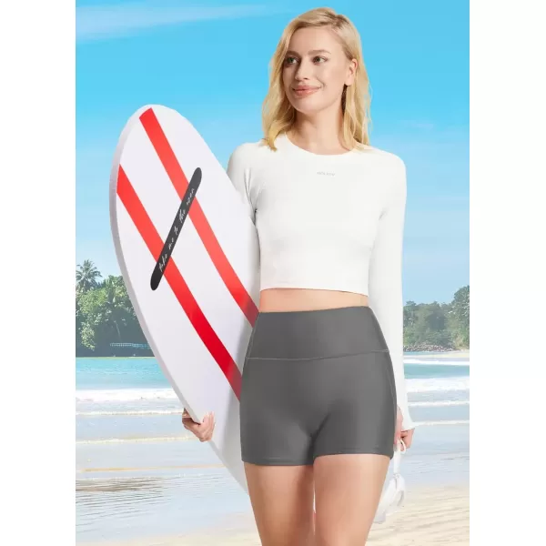 imageBALEAF Womens 3quot 6quot 8quot High Waisted Swim Shorts Tummy Control Swimsuits Bottoms Modest Board Shorts UPF 50Grey