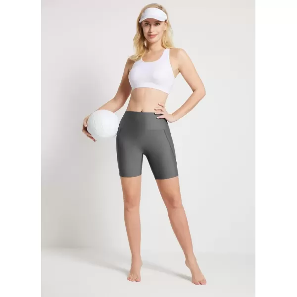 imageBALEAF Womens 3quot 6quot 8quot High Waisted Swim Shorts Tummy Control Swimsuits Bottoms Modest Board Shorts UPF 50Grey