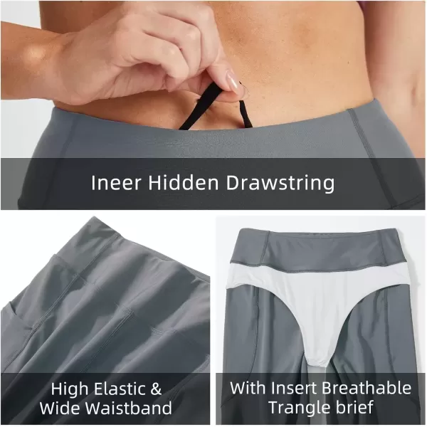 imageBALEAF Womens 3quot 6quot 8quot High Waisted Swim Shorts Tummy Control Swimsuits Bottoms Modest Board Shorts UPF 50Grey