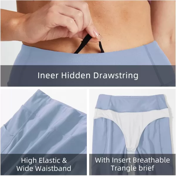 imageBALEAF Womens 3quot 6quot 8quot High Waisted Swim Shorts Tummy Control Swimsuits Bottoms Modest Board Shorts UPF 50Ice Blue