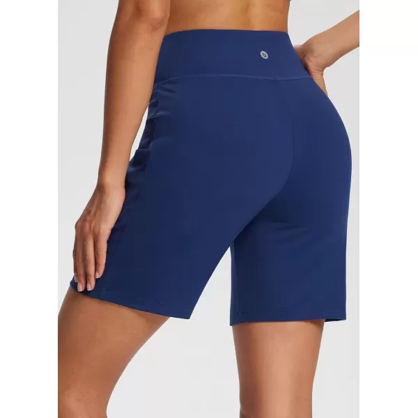 imageBALEAF Womens 7quot Bermuda Shorts High Waisted Athletic Running Pull On Shorts with Pockets for Causal SummerDark Blue