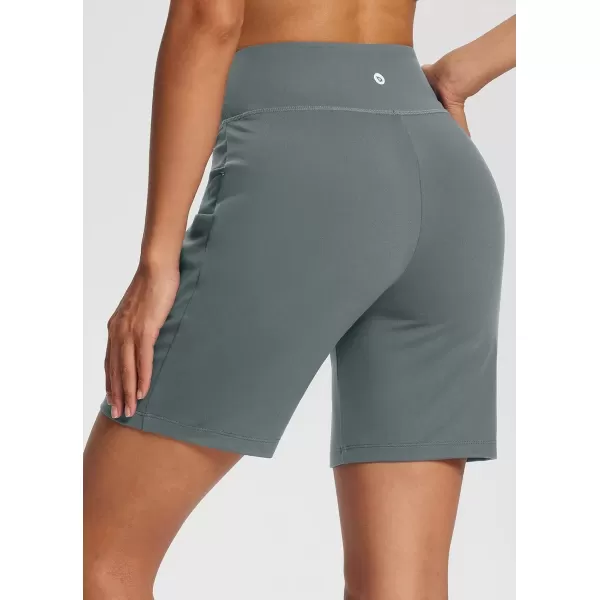 imageBALEAF Womens 7quot Bermuda Shorts High Waisted Athletic Running Pull On Shorts with Pockets for Causal SummerDark Grey