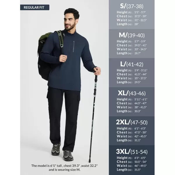 imageBALEAF Mens Fleece Lined Running Jacket Quarter Zip Cold Weather Gear Waffle Thermal Pullover with Zip PocketsNavy
