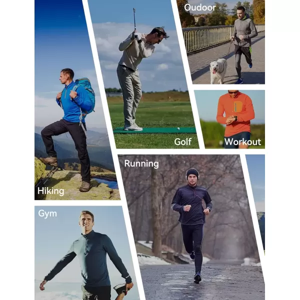 imageBALEAF Mens Fleece Lined Running Jacket Quarter Zip Cold Weather Gear Waffle Thermal Pullover with Zip PocketsNavy