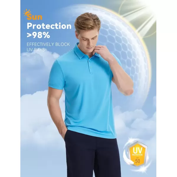 imageBALEAF Mens Golf Polo Shirts UPF 50 Collared Shirt Lightweight Short Sleeve Quick Dry Work Casual OutdoorBlue