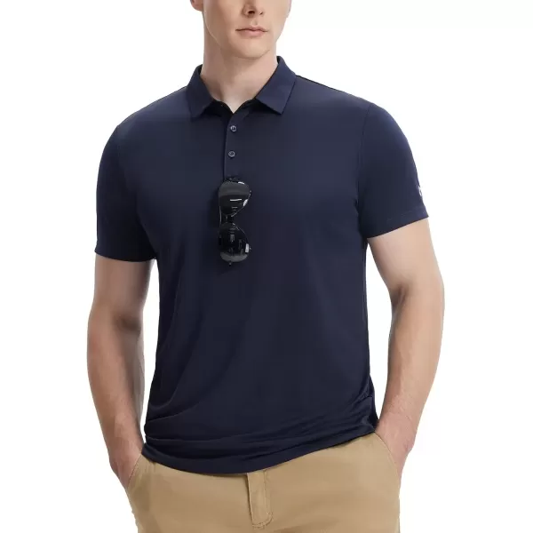 imageBALEAF Mens Golf Polo Shirts UPF 50 Collared Shirt Lightweight Short Sleeve Quick Dry Work Casual OutdoorNavy Blue