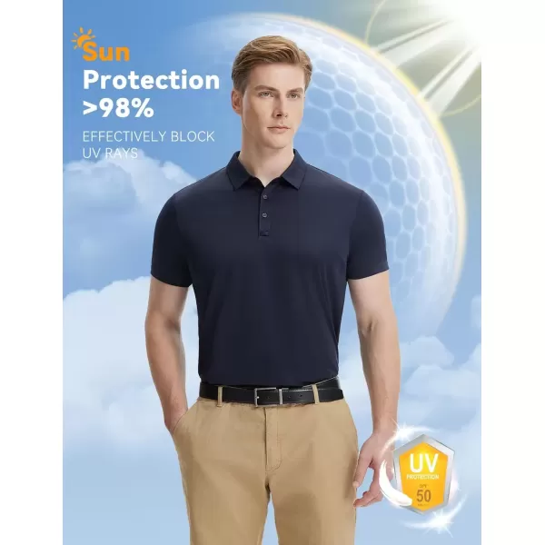 imageBALEAF Mens Golf Polo Shirts UPF 50 Collared Shirt Lightweight Short Sleeve Quick Dry Work Casual OutdoorNavy Blue