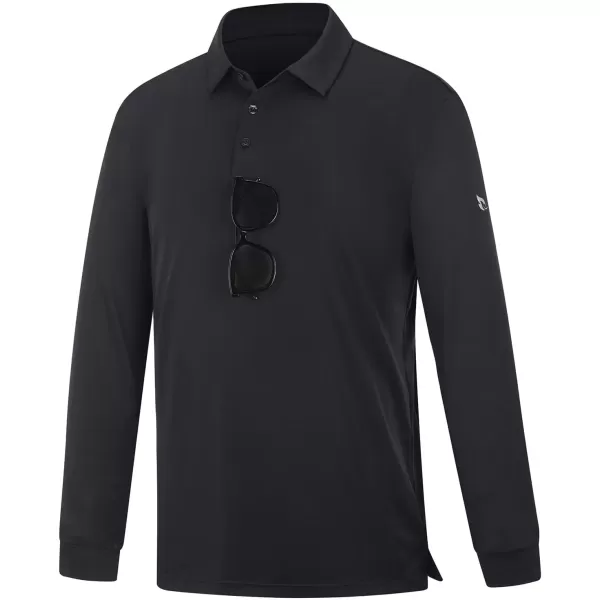 imageBALEAF Mens Long Sleeve Golf Shirt Collared Shirts Polo UPF 50 Lightweight Quick Dry Work Casual OutdoorBlack