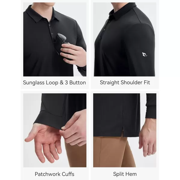 imageBALEAF Mens Long Sleeve Golf Shirt Collared Shirts Polo UPF 50 Lightweight Quick Dry Work Casual OutdoorBlack