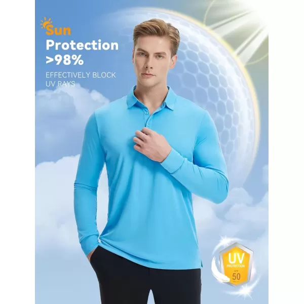 imageBALEAF Mens Long Sleeve Golf Shirt Collared Shirts Polo UPF 50 Lightweight Quick Dry Work Casual OutdoorBlue