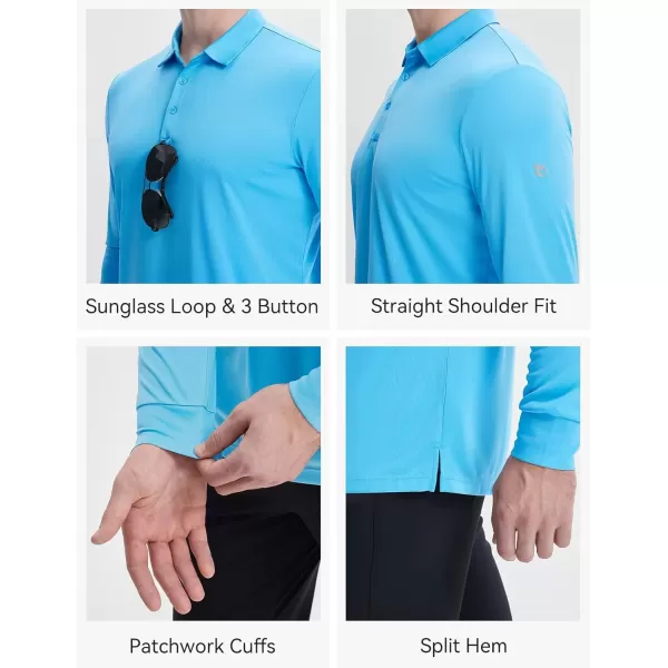 imageBALEAF Mens Long Sleeve Golf Shirt Collared Shirts Polo UPF 50 Lightweight Quick Dry Work Casual OutdoorBlue