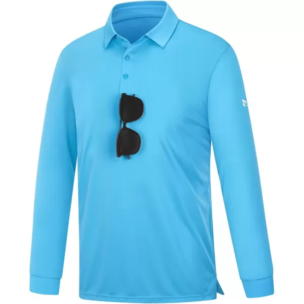 imageBALEAF Mens Long Sleeve Golf Shirt Collared Shirts Polo UPF 50 Lightweight Quick Dry Work Casual OutdoorBlue