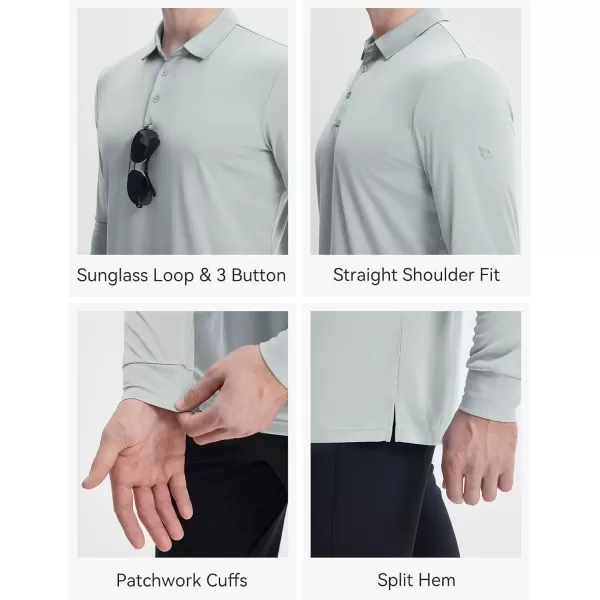 imageBALEAF Mens Long Sleeve Golf Shirt Collared Shirts Polo UPF 50 Lightweight Quick Dry Work Casual OutdoorLight Gray