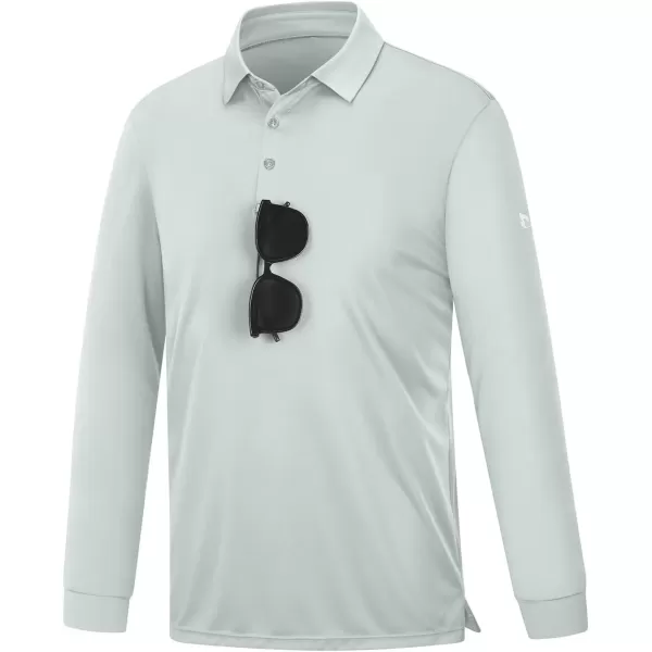 imageBALEAF Mens Long Sleeve Golf Shirt Collared Shirts Polo UPF 50 Lightweight Quick Dry Work Casual OutdoorLight Gray