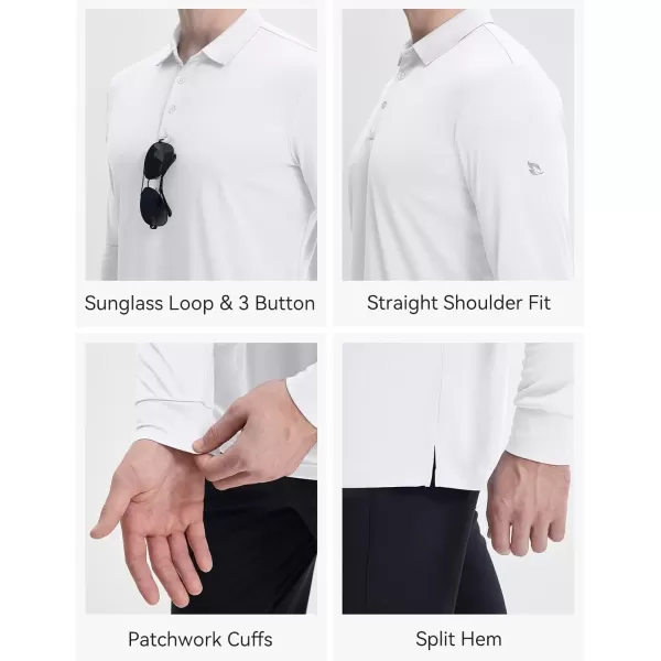 imageBALEAF Mens Long Sleeve Golf Shirt Collared Shirts Polo UPF 50 Lightweight Quick Dry Work Casual OutdoorWhite