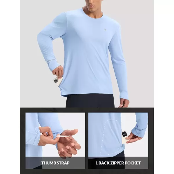 imageBALEAF Mens Sun Protection UPF 50 Shirts Long Sleeve Cycling Jersey Zipper Pocket Workout Athletic Running Light Blue L