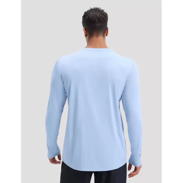 imageBALEAF Mens Sun Protection UPF 50 Shirts Long Sleeve Cycling Jersey Zipper Pocket Workout Athletic Running Light Blue L