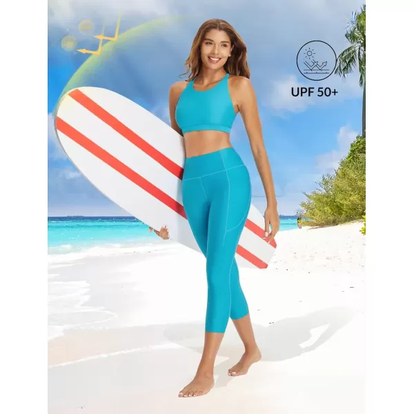 imageBALEAF Womens 20quot High Waisted Swim Pants 2025 Long Swim Capris UPF50 Swimsuit with Liner and PocketsGlacier Blue