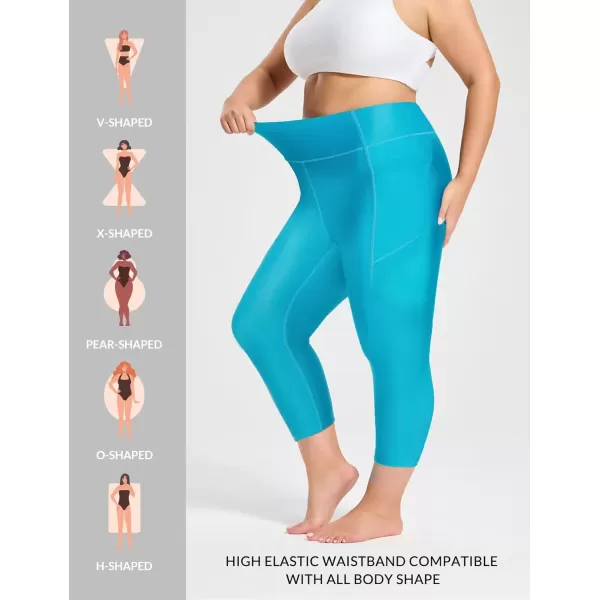 imageBALEAF Womens 20quot High Waisted Swim Pants 2025 Long Swim Capris UPF50 Swimsuit with Liner and PocketsGlacier Blue