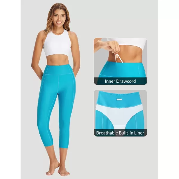 imageBALEAF Womens 20quot High Waisted Swim Pants 2025 Long Swim Capris UPF50 Swimsuit with Liner and PocketsGlacier Blue
