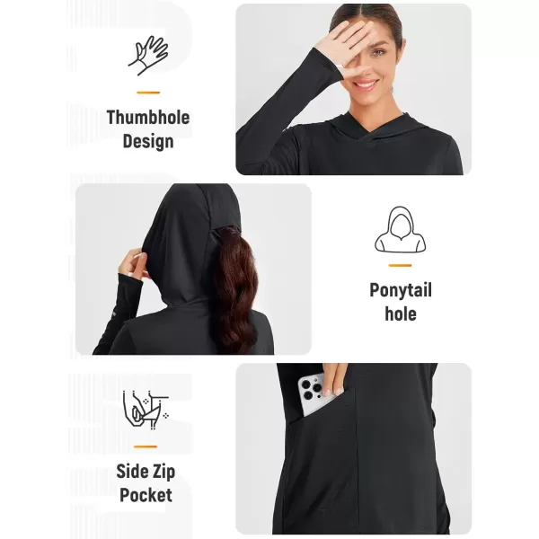 imageBALEAF Womens Cycling Shirts Long Sleeve UPF50 Hoodie Sun Protection Shirt Mountain Bike Zip PocketBlack