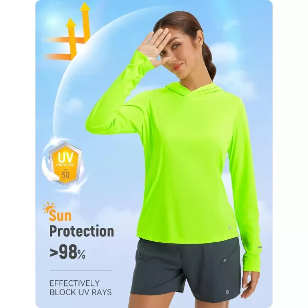 imageBALEAF Womens Cycling Shirts Long Sleeve UPF50 Hoodie Sun Protection Shirt Mountain Bike Zip PocketFluorescent Green