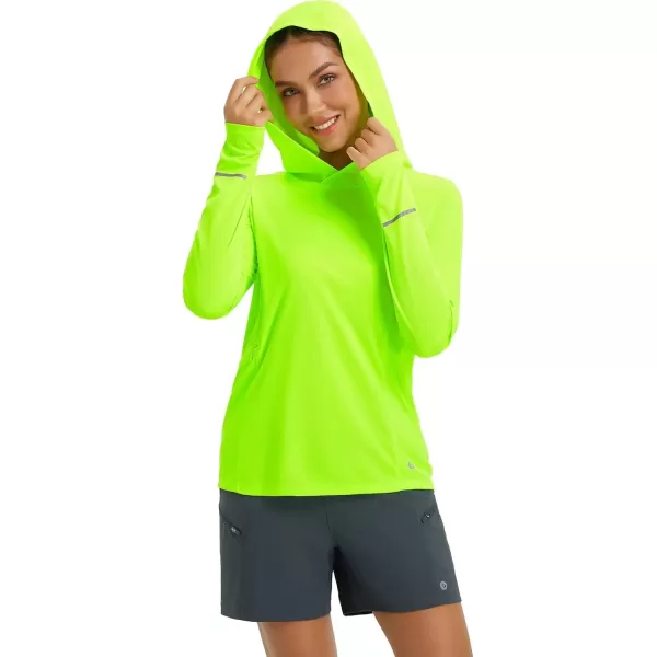 imageBALEAF Womens Cycling Shirts Long Sleeve UPF50 Hoodie Sun Protection Shirt Mountain Bike Zip PocketFluorescent Green