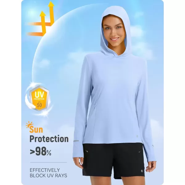 imageBALEAF Womens Cycling Shirts Long Sleeve UPF50 Hoodie Sun Protection Shirt Mountain Bike Zip PocketLight Blue